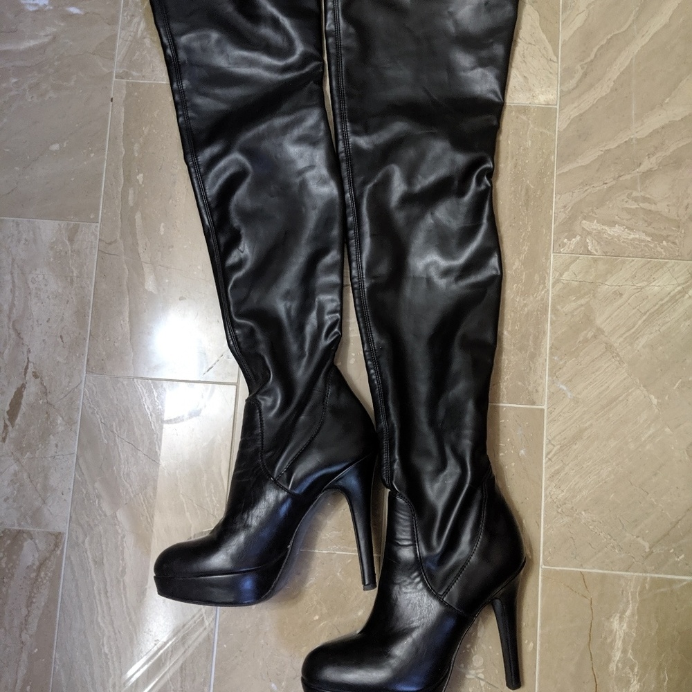 Thigh high black heals